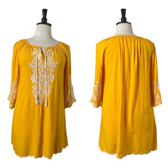 CC Chic Connection Shift Dress Tassel Tie Embroidery Yellow Women’s Plus Size 1X - Picture 12 of 12